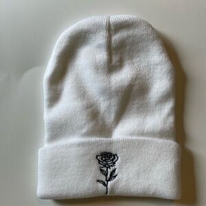 Mens White Beanie With Rose